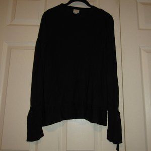 a new day S Knit Black Sweater with Flared Tie Sleeves Crew Neck